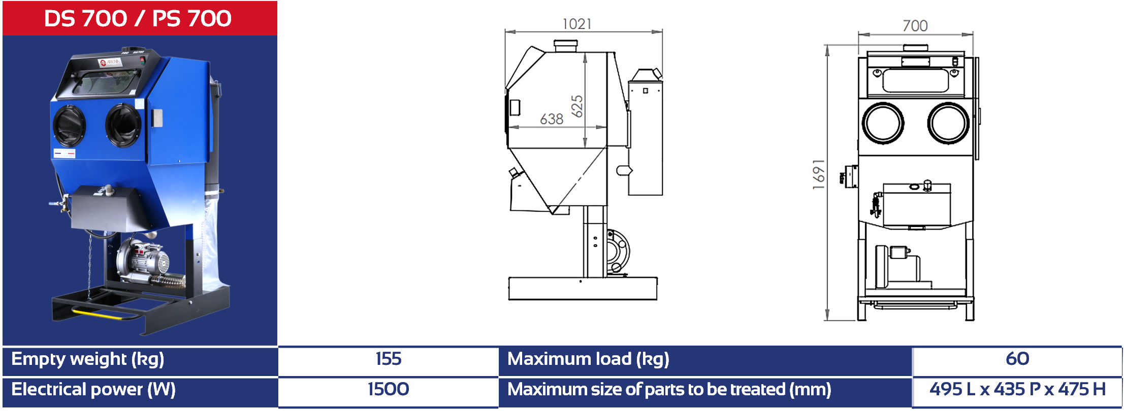 DS / PS 700 Machine details sandblasting cabinet